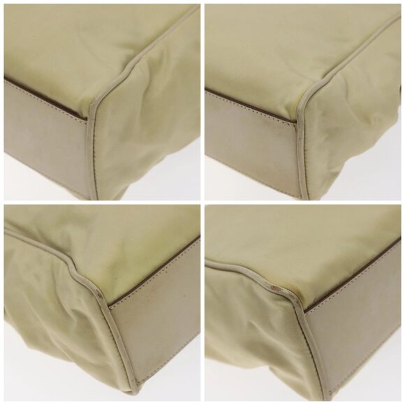 PRADA Hand Bag Nylon Leather Beige Gold Auth 129935 - Picture 14 of 16